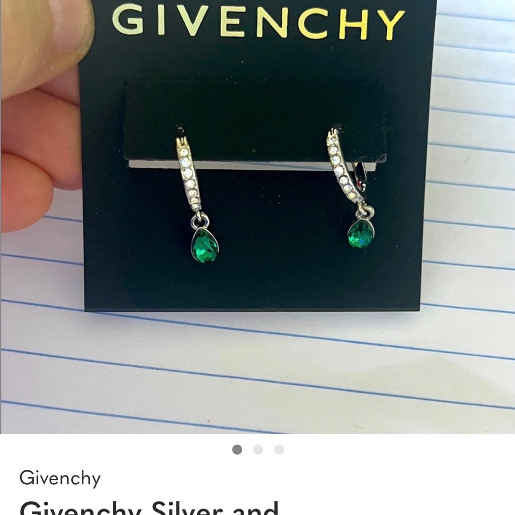 Givenchy Silver And Emerald Green Teardrop Earrings 65$